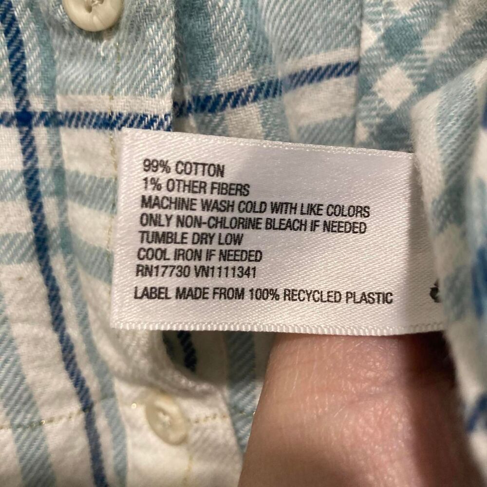 Merona Aqua & Blue Plaid Long Sleeve Flannel Button-Up-Size Medium-GUC FallStyle - Picture 6 of 6